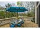 Private patio with stone flooring, seating area, and umbrella for shade at 16908 Ashton Oaks Dr, Charlotte, NC 28278