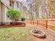 Landscaped backyard with fire pit and wooden fence at 216 Devon Forest Dr, Mooresville, NC 28115