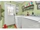 Bright laundry room with modern washer and dryer, storage shelves, and a convenient utility sink at 2164 Mission Rd, York, SC 29745