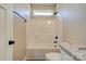 Full bathroom features a shower-tub combo, white vanity, and granite countertop with black hardware at 1162 Scenic Cir, Shelby, NC 28150