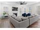 Comfortable living room featuring a fireplace, large sofa, and plenty of natural light at 122 W Heart Pine Ln, Statesville, NC 28677