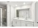 Double vanity bathroom with large mirror and shower at 105 Ciara Pl # B, Mooresville, NC 28117