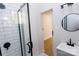 Modern bathroom with subway tile shower and updated vanity at 8724 Old Plank Rd, Charlotte, NC 28216