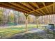 Covered patio with table and chairs, overlooking wooded backyard at 1500 Beth Haven Church Rd, Denver, NC 28037