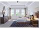 Luxurious main bedroom with tray ceiling, natural light, dresser, and lamps at 5676 Clear Creek Ln, Charlotte, NC 28215