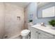 Updated bathroom featuring tiled walk-in shower and modern vanity with marble accents at 108 W Maryland Ave, Bessemer City, NC 28016