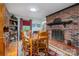 Inviting dining room featuring brick fireplace, wooden table and chairs, and patterned rug at 3092 Lee Lawing Rd, Lincolnton, NC 28092