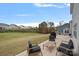 Backyard with a patio furnished with an outdoor seating arrangement overlooking a verdant lawn at 7618 Fenn Way, Indian Land, SC 29707