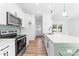 New kitchen with stainless steel appliances, a sleek backsplash, and a white countertop island with seating at 501 Ed Wilson Rd, Bessemer City, NC 28016