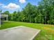 A concrete patio in the backyard creates a relaxing space with lush greenery at 5115 Heathland Dr # 47, Charlotte, NC 28215