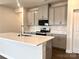 Modern kitchen with gray cabinets, quartz countertops, and stainless steel appliances at 103 Obadiah Ct, Morrisville, NC 28115