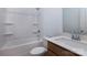Clean bathroom with tub, shower, and built-in shelves at 2212 Noble Townes Way, Charlotte, NC 28262