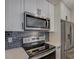 Modern kitchen featuring stainless steel appliances, sleek countertops, and a stylish backsplash at 525 N Graham St # 3A, Charlotte, NC 28202