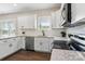 Modern kitchen features white cabinets, granite countertops, stainless steel appliances, and a subway tile backsplash at 2411 Datsun Ave, Concord, NC 28027