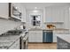 Modern kitchen with white cabinets, granite counters, and a blue dishwasher at 1320 Brook Rd, Charlotte, NC 28205