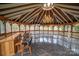 Spacious gazebo interior with bar and chandelier at 100 Steffey Ln, Taylorsville, NC 28681