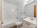 Clean bathroom with shower/tub combo and vanity at 7101 Ridgebrook Dr, Charlotte, NC 28210