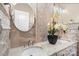 Double vanity bathroom with unique tile work at 5752 Natoma Rd, Lake Wylie, SC 29710