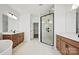 Spacious bathroom with tiled floors, a glass shower enclosure, and a soaking tub at 1065 Kinship Dr # 080, Lancaster, SC 29720