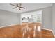 Open concept living area with hardwood floors and kitchen views at 130 Island Park Ln, Statesville, NC 28625