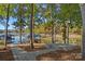 Lakeside backyard retreat featuring a stone patio and scenic waterfront views with mature trees at 3853 Gordon St, Terrell, NC 28682