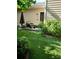 Well-maintained backyard features a green lawn, outdoor seating area, and manicured landscaping at 13112 Appolinaire Dr, Davidson, NC 28036