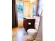 Bright bathroom with modern vanity, toilet, window with natural light, and neutral flooring at 13112 Appolinaire Dr, Davidson, NC 28036
