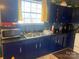 Cozy kitchen featuring blue cabinets, tiled backsplash, a double sink, and modern appliances, creating a functional cooking area at 941 10Th St # 3, Lancaster, SC 29720