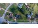 Aerial view of a single-Gathering home with landscaped front yard and surrounded by mature trees on a sunny day at 2216 Lowell Bethesda Rd, Gastonia, NC 28056