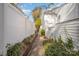 Side yard with concrete walkway and landscaping at 7141 Stonington Ln, Charlotte, NC 28227