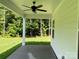 An inviting outdoor patio with a ceiling fan overlooks a lush, green backyard, perfect for relaxing at 9130 Dulwich Dr # Ken0079, Charlotte, NC 28215