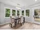 Bright dining area with wood floors and access to deck at 201 Seneca Pl, Charlotte, NC 28210