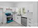 Modern kitchen featuring white cabinetry, sleek appliances, and ample countertop space at 612 E E St, Newton, NC 28658