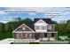 Exterior elevation showcasing the home's color palette with golden oak doors and shutters and carbon horizontal siding at 4615 Yellow Poplar Ln, Concord, NC 28025