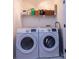 Laundry room with washer and dryer, and extra shelving at 140 Rock Ridge Ln, Mount Holly, NC 28120