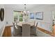Elegant dining room with stylish chandelier, wainscoting, and French doors to the backyard at 1579 Queens W Rd, Charlotte, NC 28207