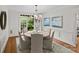 Charming dining room featuring a stylish chandelier, wainscoting, and French doors to the backyard at 1579 Queens W Rd, Charlotte, NC 28207