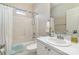 Clean bathroom with a shower/tub combo and white vanity at 4813 Chesney Nw St, Concord, NC 28027