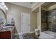 Basement bathroom with dark slate tile and updated vanity at 9267 Egret Rdg # 41, Belmont, NC 28012