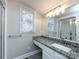 Bathroom with granite countertop, single sink, and shower at 406 Harris Ln, Monroe, NC 28112