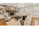 Inviting living room with stone fireplace, coffered ceiling, and hardwood floors at 1716 Funny Cide Dr, Waxhaw, NC 28173