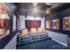 Cozy theater room includes plush seating, acoustic panels, and movie posters for an immersive experience at 8619 Delamere Ln, Charlotte, NC 28269