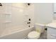 Clean, bright bathroom featuring a shower and tub, and white toilet at 153 Halite Ln, Waxhaw, NC 28173
