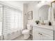 Clean bathroom with a white vanity and shower/tub combo at 1081 Evergreen Cir, Rock Hill, SC 29732