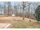 The backyard features mature trees, a fire pit, and a swing set at 141 Byers Rd, Troutman, NC 28166