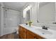 Bathroom boasts double vanity, tub shower combo at 14922 Deshler Ct, Charlotte, NC 28273