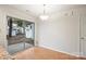 The dining area has hardwood floors and sliding glass doors leading to the backyard at 14922 Deshler Ct, Charlotte, NC 28273