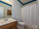 A practical bathroom featuring a vanity, toilet, and shower offers essential comfort and convenience at 25040 Timberlake Dr, Tega Cay, SC 29708