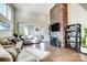 Spacious living room with stone fireplace, hardwood floors, and natural light at 6012 Drave Ln, Fort Mill, SC 29715