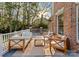 Back patio with wooden furniture and a view of trees at 1511 Churchill Downs Dr, Waxhaw, NC 28173